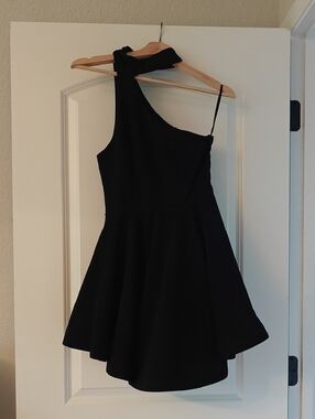 Angel Biba Black One-Shoulder Fit-and-Flare Dress